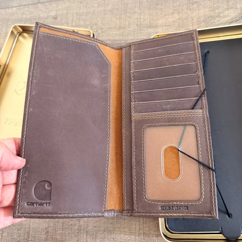 NWT Carhartt Rodeo Wallet Mens OS Brown Leather Triple-Stitched Bifold WW0214